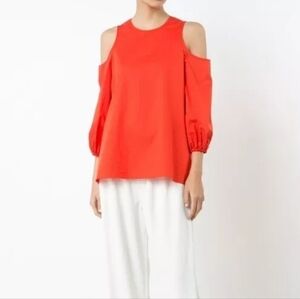 Tibi Red Col Shoulder Cotton Poplin long sleeve top size 10